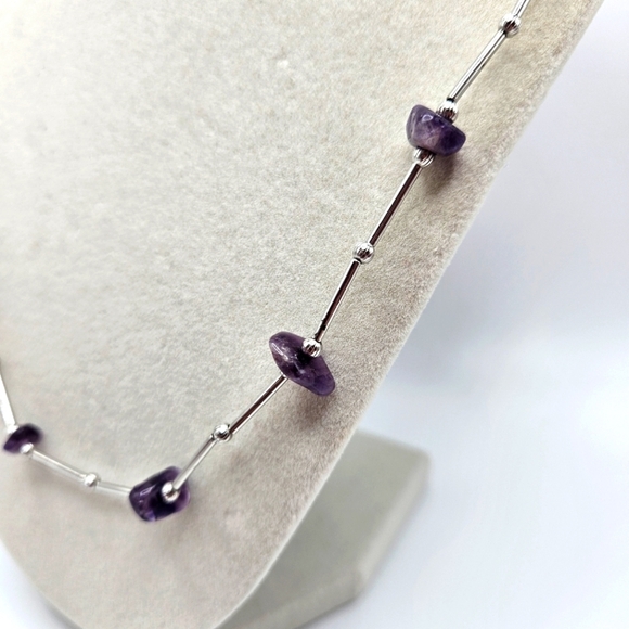 VINTAGE Crown Trifari Amethyst Silver-Tone Beaded Necklace - Picture 3 of 5